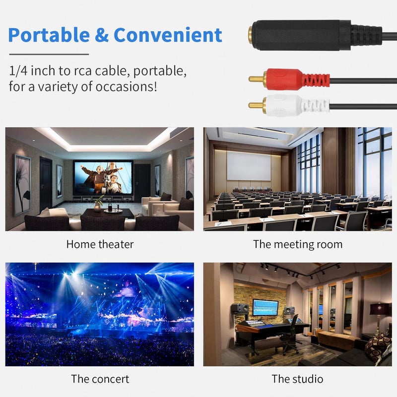 Poyiccot RCA to 1/4 Adapter Cable, 6.35mm 1/4 inch TRS Stereo Jack Female to 2 RCA Male Plug Y Splitter Adapter Cable for Subwoofer, Amplifier, Audio/Video Receiver. 25cm/10inch - Image 5